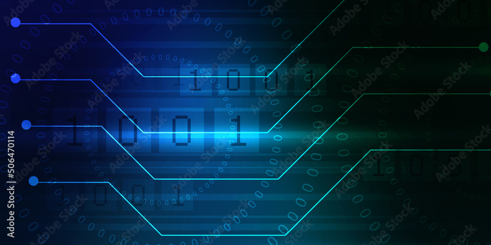 Poster 2d illustration abstract digital binary data on computer screen