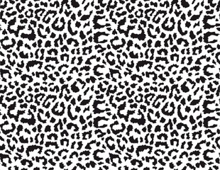 Leopard vector print, animal skin seamless pattern, black spots on white background.