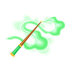 Magic Wand with Green Swirl as Magical Object and Witchcraft Item Vector Illustration