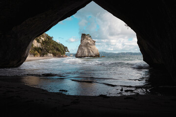 Cathedral Cove seen from the inside of a cave. Coromandel, New Zealand © Pajaros Volando