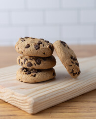 Some cookies on the counter kitchen. Closeup picture of some chocolate cookies. 