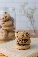 Some cookies on the counter kitchen. Closeup picture of some chocolate cookies. 