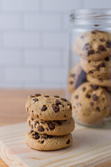 Some cookies on the counter kitchen. Closeup picture of some chocolate cookies. 