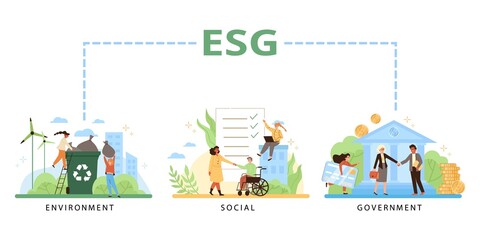 Company ethics of social, environmental and governance, ESG concept - flat vector illustration on white.