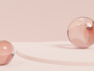 3D Rendering Asian, Chinese, Japanese or Korean Style Product Display Background. With Watercolor Crystal Spheres Props for Festive Food, Beverage and Beauty Products.