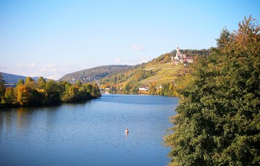 Obraz premium Hornberg Castle in the Neckar Valley, Neckarzimmern between Heidelberg and Heilbronn, Baden-Württemberg, Germany, Europe