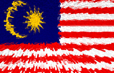 3d illustration of Malaysian flag. The flag of Malaysia is white, red and blue with a moon and a sun on the left.