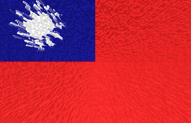 3d illustration of Taiwan flag. The flag of Taiwan is white, red and blue.