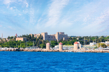 Panoramic view of the city of Rhodes from the sea, Greece - obrazy, fototapety, plakaty