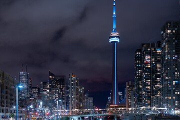 Fototapeta na wymiar The financial district of Toronto Canada at night