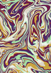 Fluid art texture. Abstract background with swirling paint effect. A4. Liquid acrylic picture that flows and splashes. Mixed paints for interior poster. Brown, gray and green iridescent colors. A4