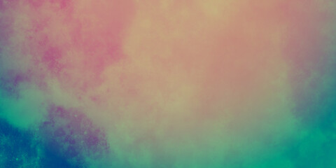 Abstract sunset sky with paint blotches and soft blurred texture. Colorful watercolor background. blue green yellow beige and orange border in gradient paint colors. Beautiful Grunge design.