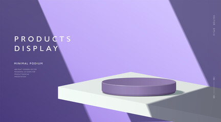 Abstract minimal scene, cylinder podium in purple background for product presentation displays. - obrazy, fototapety, plakaty