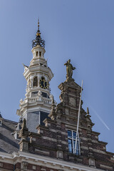 Architectural fragments of old Amsterdam building: XIX century Neo-Renaissance-style building,...