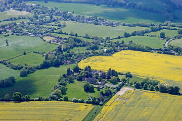 Aerial view of hedgerows and arable fields of Oxfordshire, UK