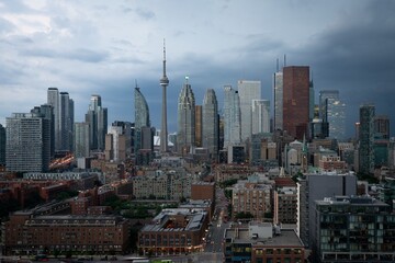 The financial district of Toronto Canada during a storm