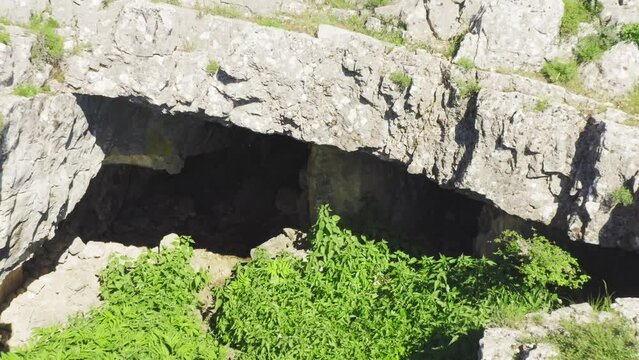 Aerial view of the entrance to the cave, Dinara Mountain, Croatia
