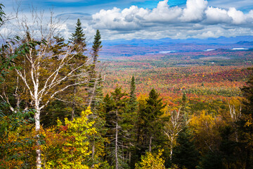 view from whiteface mountain during the autumn fall color season in Adirondack National Park in...