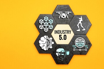hexagon with INDUSTRY 5.0 icon with the latest concept. INDUSTRY 5.0 concept