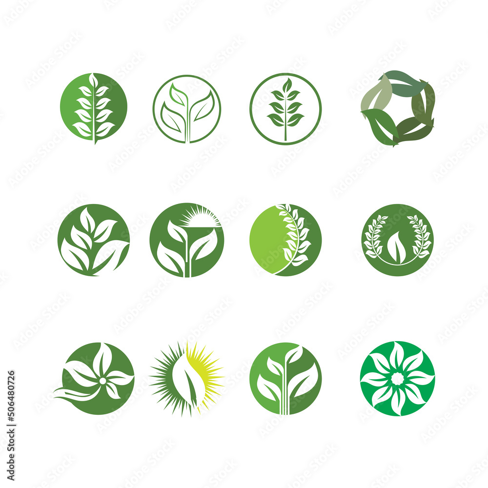 Wall mural logos of green tree leaf ecology nature element vector