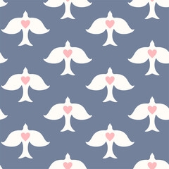 Birds and hearts seamless pattern vector illustration.