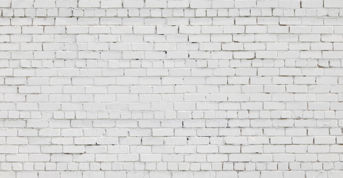 Panoramic White Brick Wall Background.