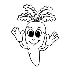 Cute carrot cartoon coloring page illustration vector. For kids coloring book.