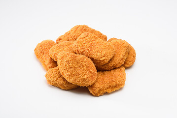 Pile of yummy chicken nuggets, isolated on white background