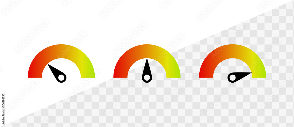 Aufkleber Feedback Speedometer slider icon sign with Satisfaction meter scale and arrow direction, tachometer level scale with rating frame - Speed indicator sign button - Fast speed signs