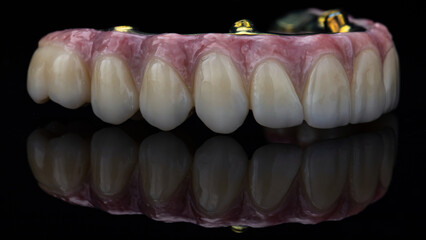 excellent upper jaw prosthesis made of zircon with natural gums and relief on black glass © Dental Pro Content