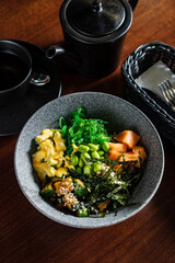 buddha bowl on the wooden table