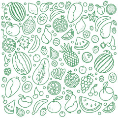Doodle green fruits and berries set vector