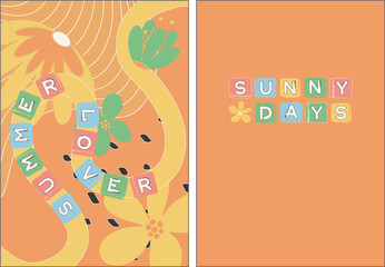 Summer illustration for decorative design. Modern concept background. Gardening concept. Summer vacation. Abstract art poster for lovers of summer and sunny days. Party decor. Floral pattern.