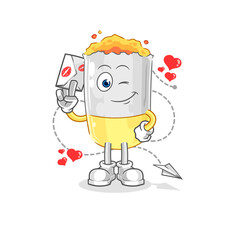 cigarette hold love letter illustration. character vector