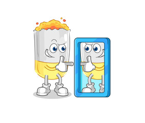 cigarette looking into mirror cartoon. cartoon mascot vector