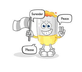 cigarette hold surrender flag mascot. cartoon vector