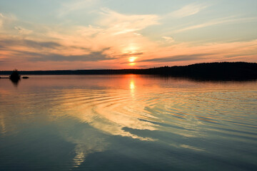 Naklejka na ściany i meble Sunset on the forest lake 