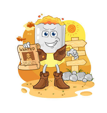 cigarette cowboy with wanted paper. cartoon mascot vector
