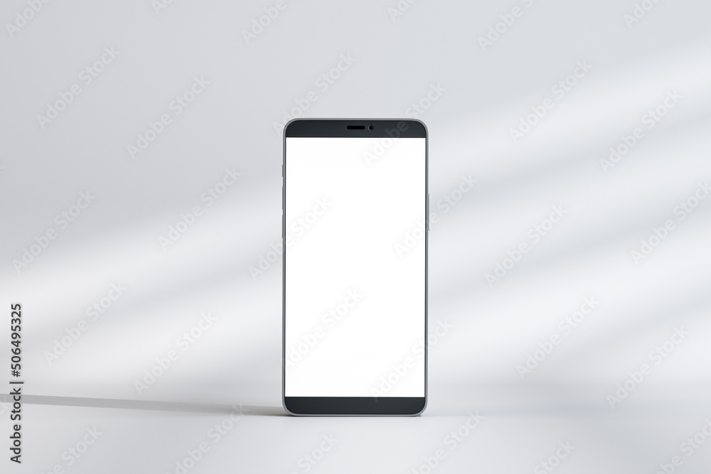 Aufkleber blank white smartphone screen with copyspace for your text in the center on abstract light wallpaper