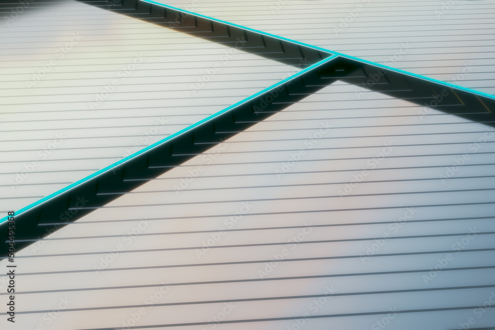 Aufkleber abstract modern wallpaper with side view on lined metallic surface and bright aquamarine lines. 3d r