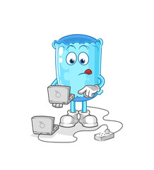 bolster pillow with laptop mascot. cartoon vector