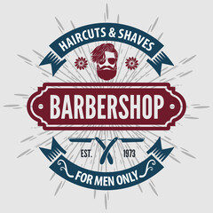 Barbershop poster, banner template with Bearded men. Vector illustration