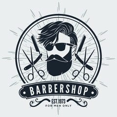 Barbershop poster, banner template with Bearded men. Vector illustration