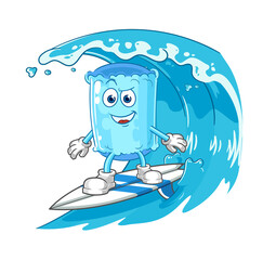 bolster pillow surfing character. cartoon mascot vector