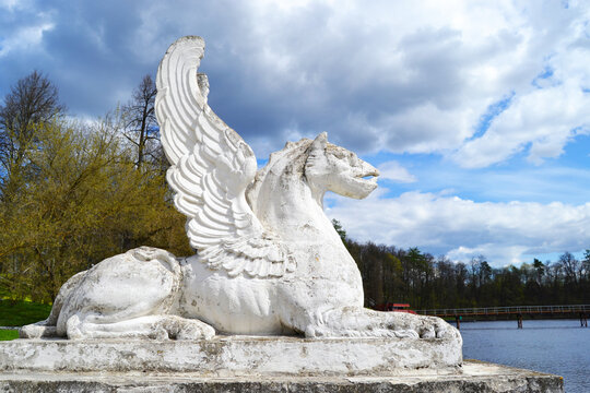 Sculpture of a griffin near the Ucha River in the Marfino estate