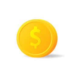 Gold coin icon. With dollar sign. Vector illustration isolated on white background. 3d realistic coin.
