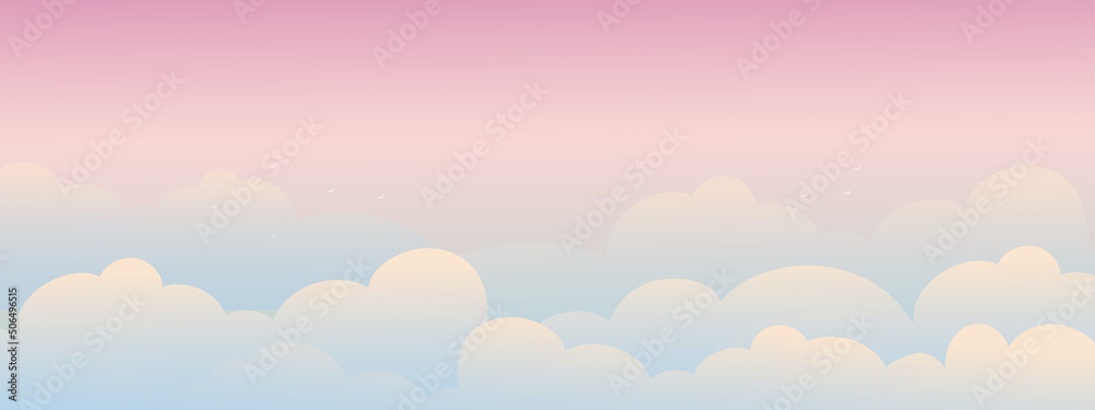 Wall mural pastel sky with cloud in blue,pink,orange in morning,panoramic fantasy banner backdrop sunset dusk s