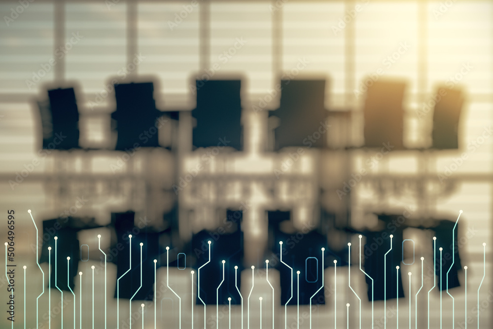 Aufkleber abstract virtual micro circuit sketch on a modern boardroom background, future technology and ai con