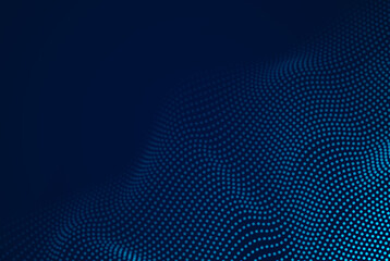 Abstract blue particles background. Stream wave with dot landscape. Technology vector illustration.