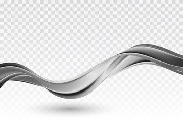 Naklejka premium Abstract vector gray wave flow on transparent background.Gray abstract wave motion.